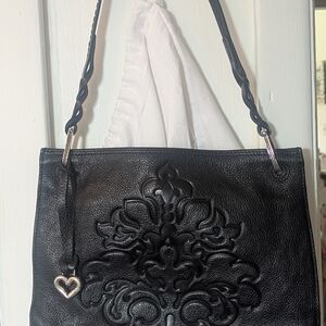 Brighton Black Embossed Shoulder Bag with Heart Charm